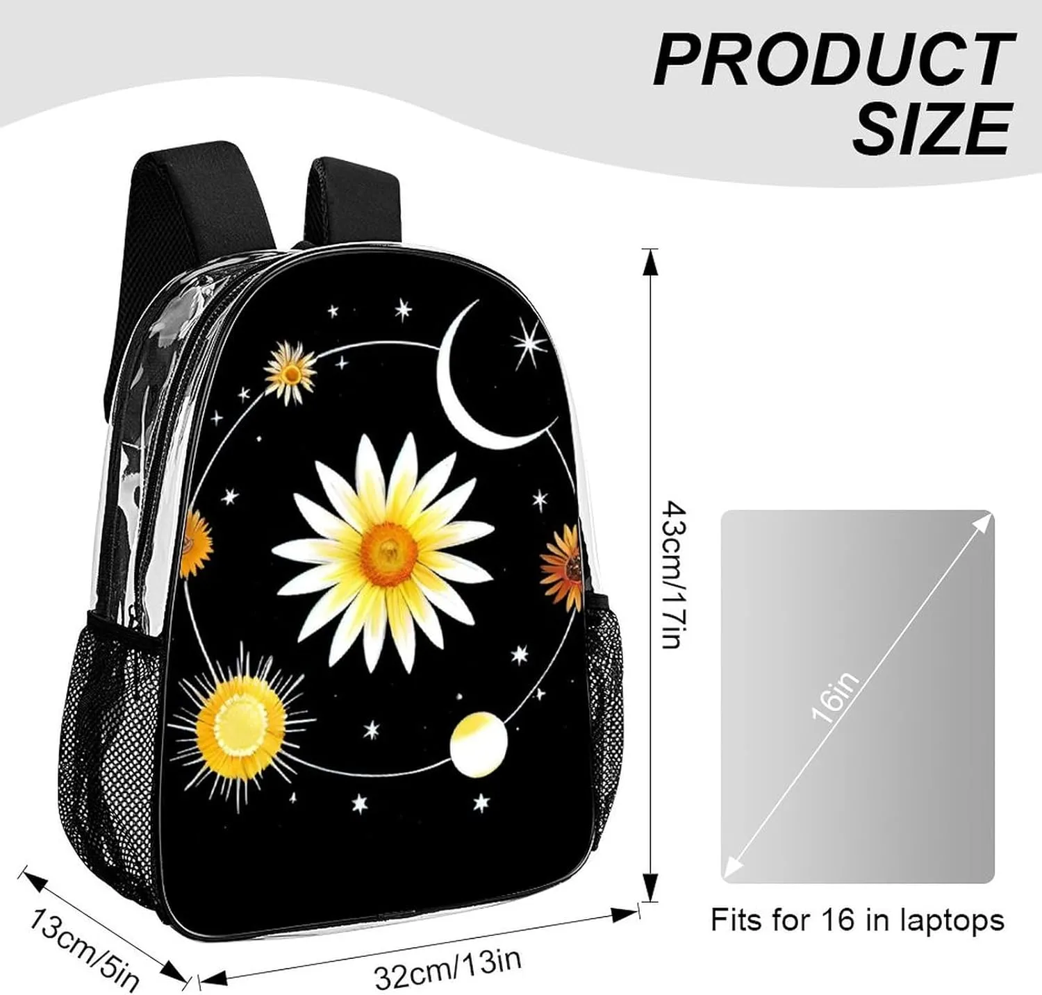 Interstellar Orbit Sun Flower Art Daypack Transparent Anti-Theft Multipurpose Bookbag Big Capacity Gym Outdoor Hiking Backpack With Adjustable Shoulder Straps