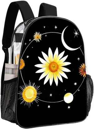 Interstellar Orbit Sun Flower Art Daypack Transparent Anti-Theft Multipurpose Bookbag Big Capacity Gym Outdoor Hiking Backpack With Adjustable Shoulder Straps