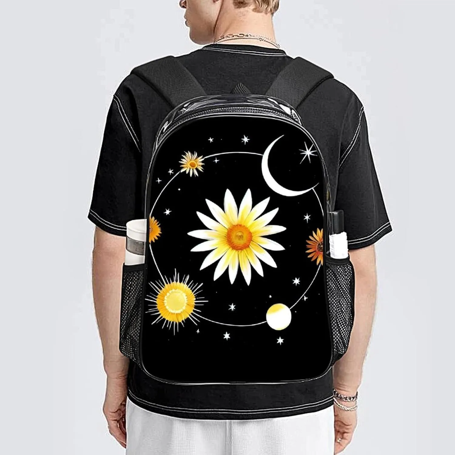 Interstellar Orbit Sun Flower Art Daypack Transparent Anti-Theft Multipurpose Bookbag Big Capacity Gym Outdoor Hiking Backpack With Adjustable Shoulder Straps