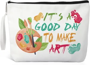 It's A Good Day To Make Art Makeup Bag, Funny Travel Cosmetic Bag Gifts for Artist, Painter, Art Lover Gifts, Thank You Gifts for Women Girls Sister Friends, Art Gifts for Art Teacher