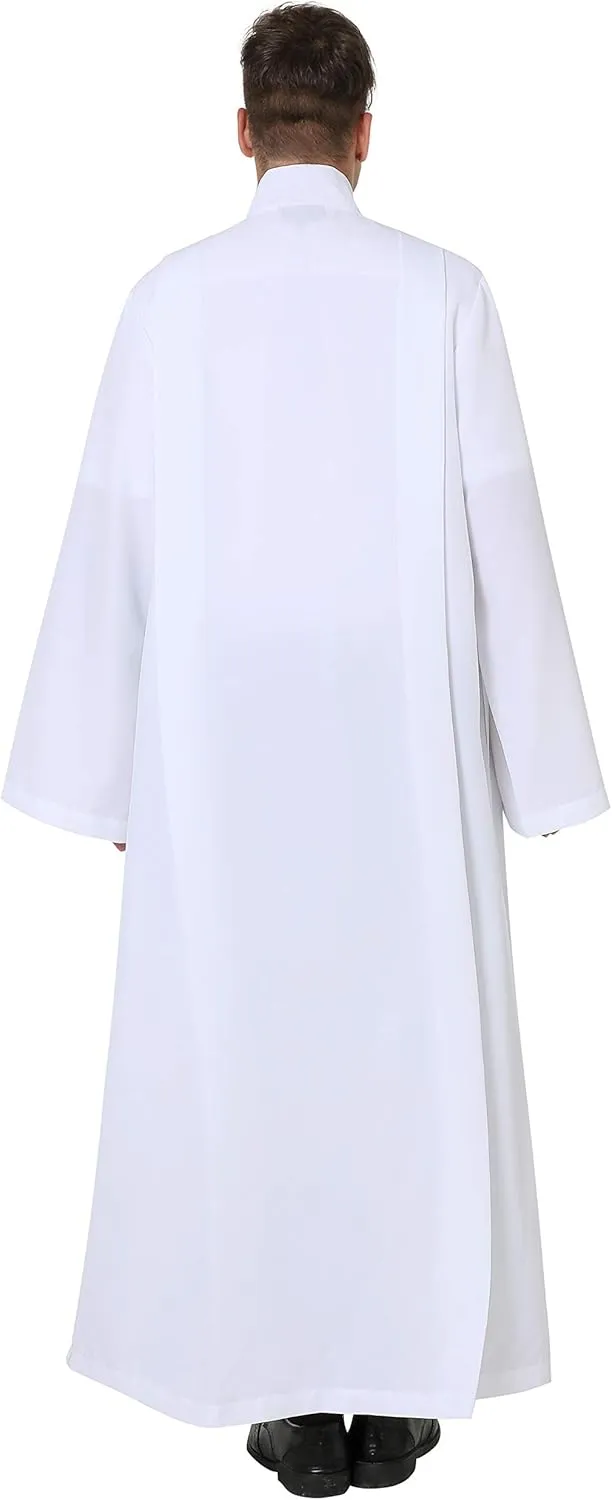 IvyRobes White Clergy ALB Robe with Cotton Cincture Rope Church Worship ALB Garment