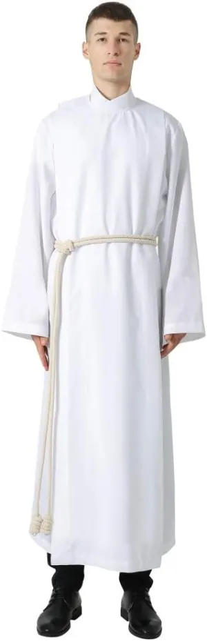 IvyRobes White Clergy ALB Robe with Cotton Cincture Rope Church Worship ALB Garment