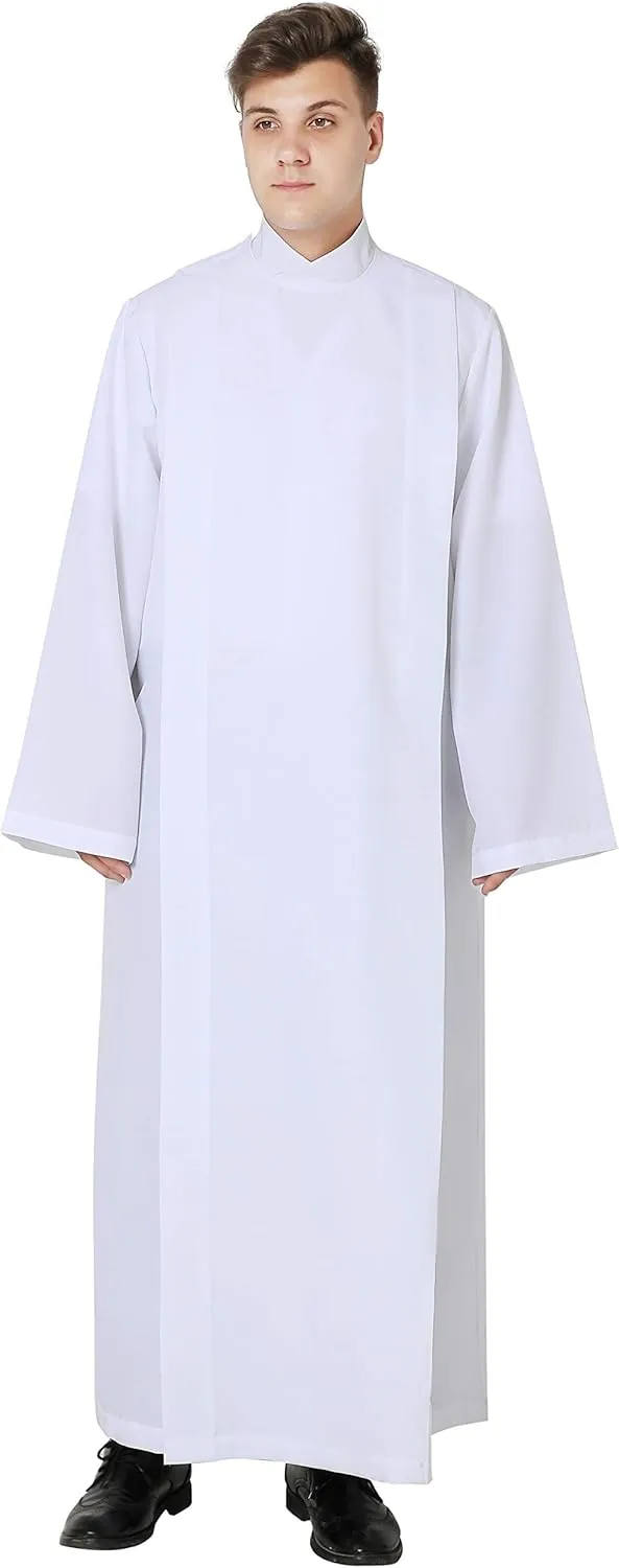 IvyRobes White Clergy ALB Robe with Cotton Cincture Rope Church Worship ALB Garment