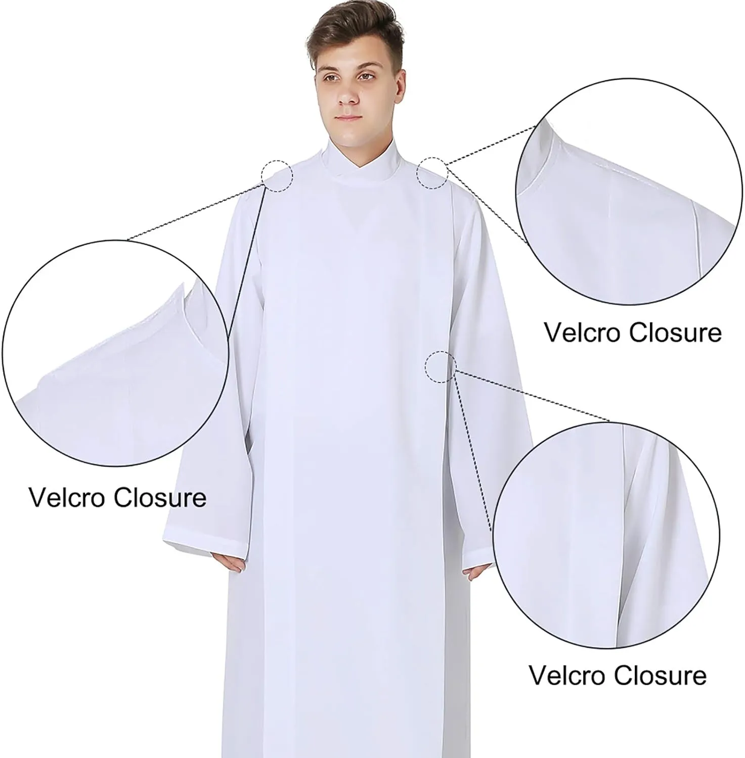 IvyRobes White Clergy ALB Robe with Cotton Cincture Rope Church Worship ALB Garment