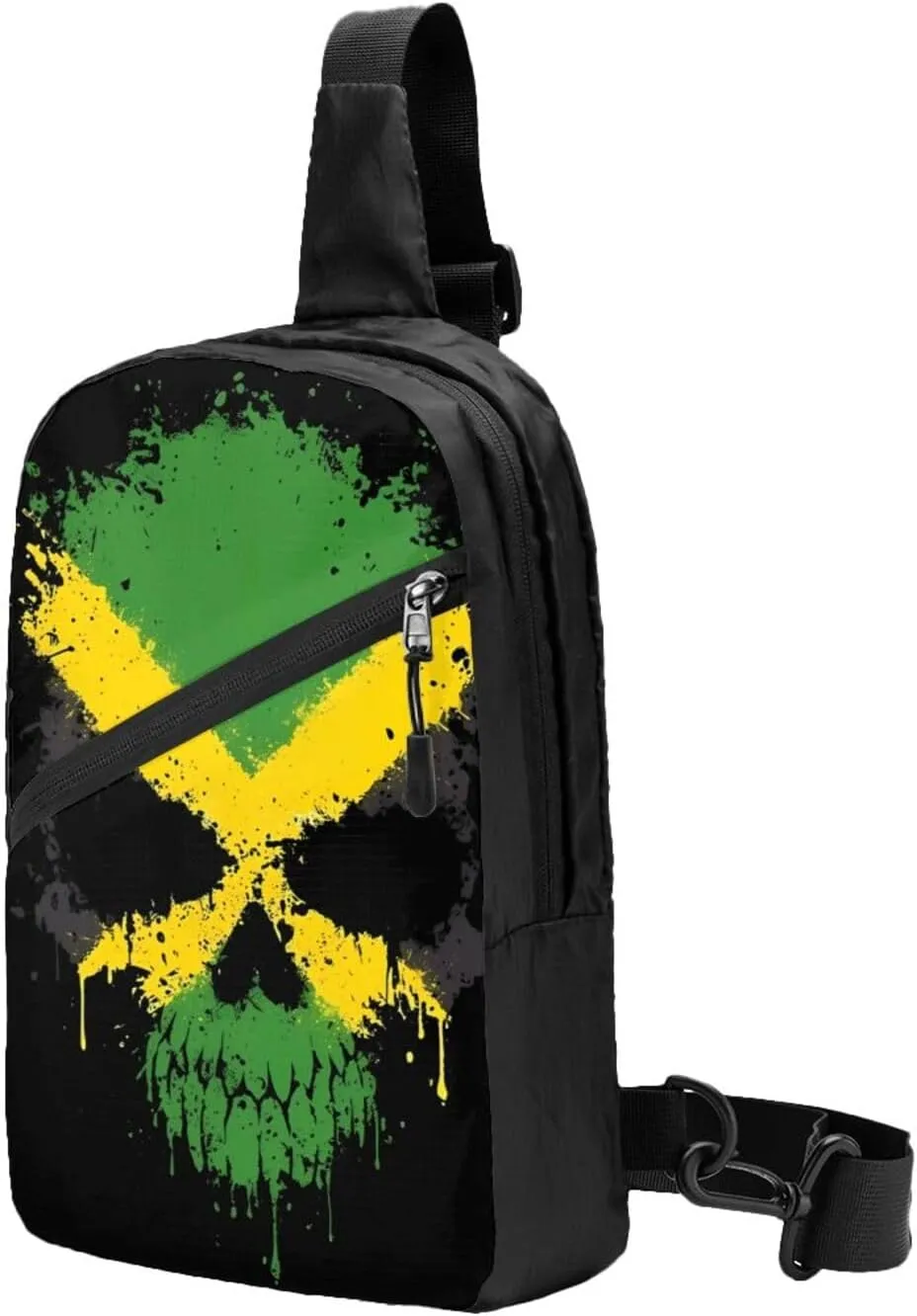 Jamaican Flag Skull Portable Crossbody Bag Foldable Sling Bags Sports Gym Chest Daypack Reusable Shoulder Backpack Casual Diagonally Rucksack Fanny Packs