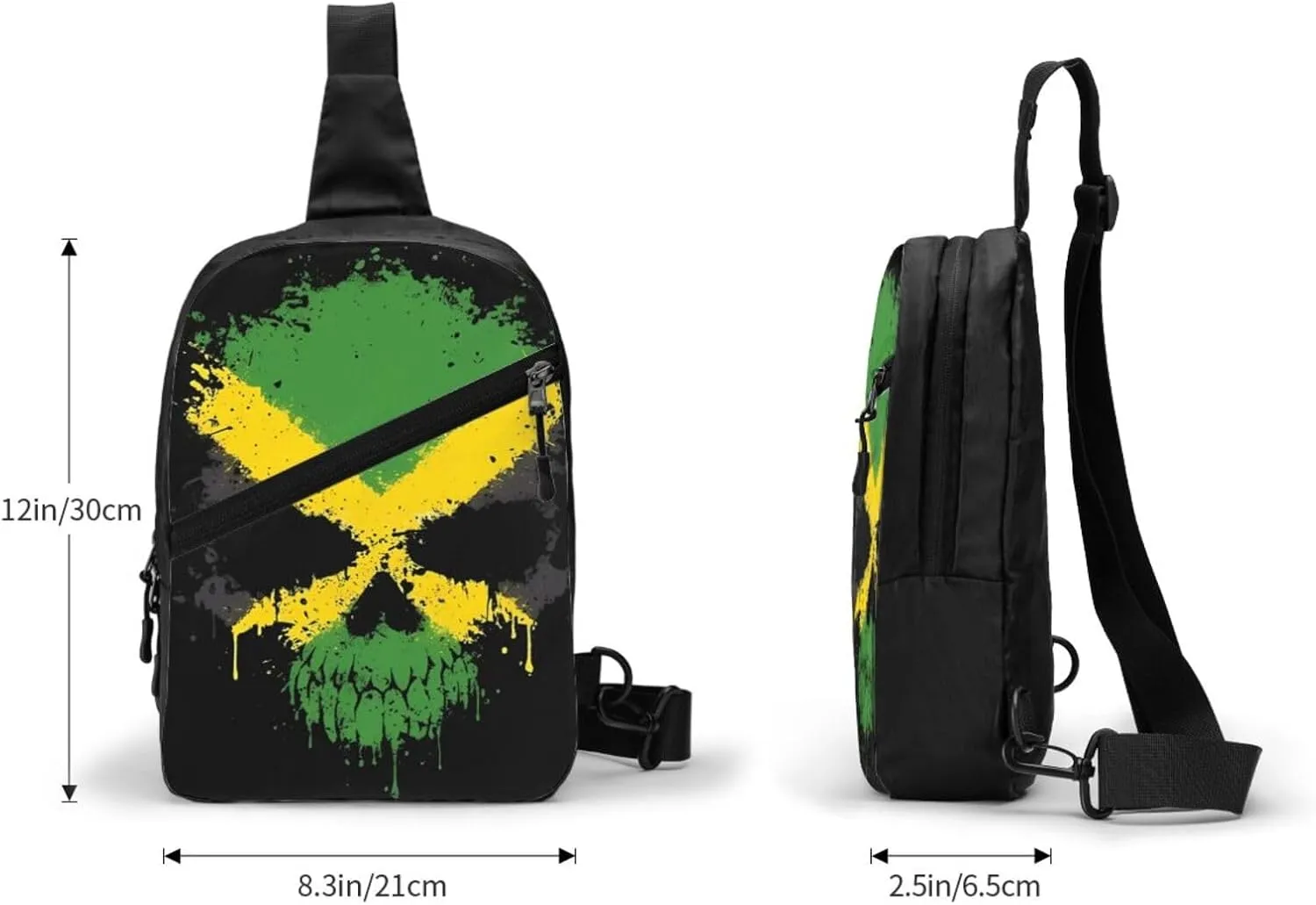 Jamaican Flag Skull Portable Crossbody Bag Foldable Sling Bags Sports Gym Chest Daypack Reusable Shoulder Backpack Casual Diagonally Rucksack Fanny Packs