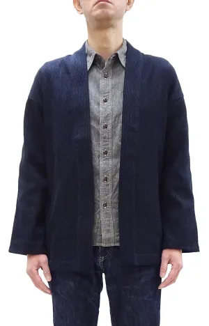 Japan Blue Jeans Indigo Sashiko Jacket Men's Casual Japanese Kimono-Style Haori Lightweight Layering Outerwear JBOT1305 One-Wash One-Size-Fits-Most For Men