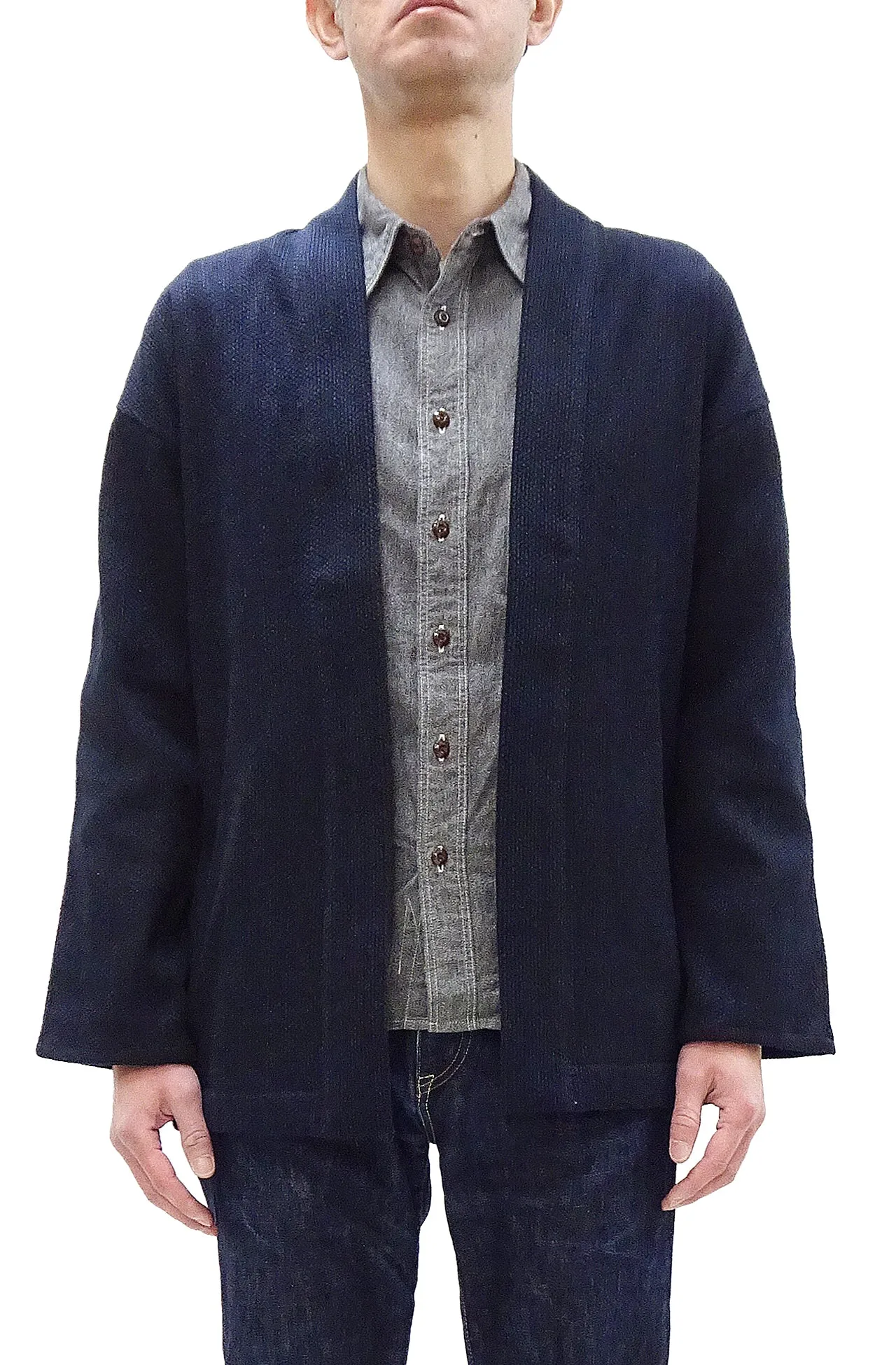 Japan Blue Jeans Indigo Sashiko Jacket Men's Casual Japanese Kimono-Style Haori Lightweight Layering Outerwear JBOT1305 One-Wash One-Size-Fits-Most For Men