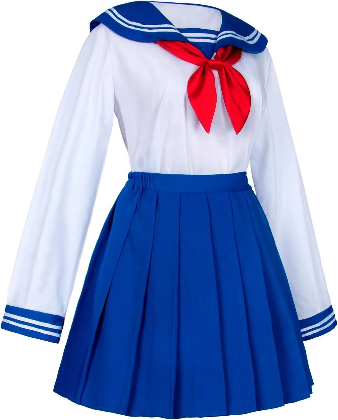 Japanese School Girls Uniform Sailor Navy Blue Pleated Skirt Anime Cosplay Costumes with Socks Set(SSF13)