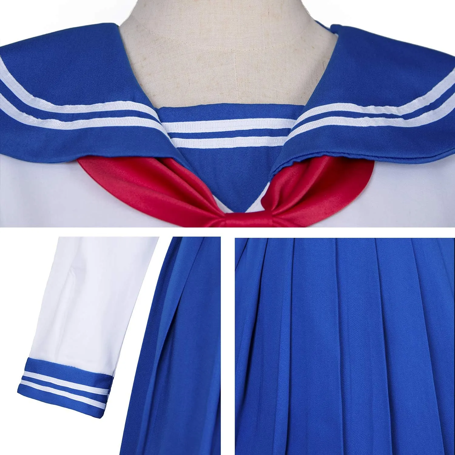 Japanese School Girls Uniform Sailor Navy Blue Pleated Skirt Anime Cosplay Costumes with Socks Set(SSF13)