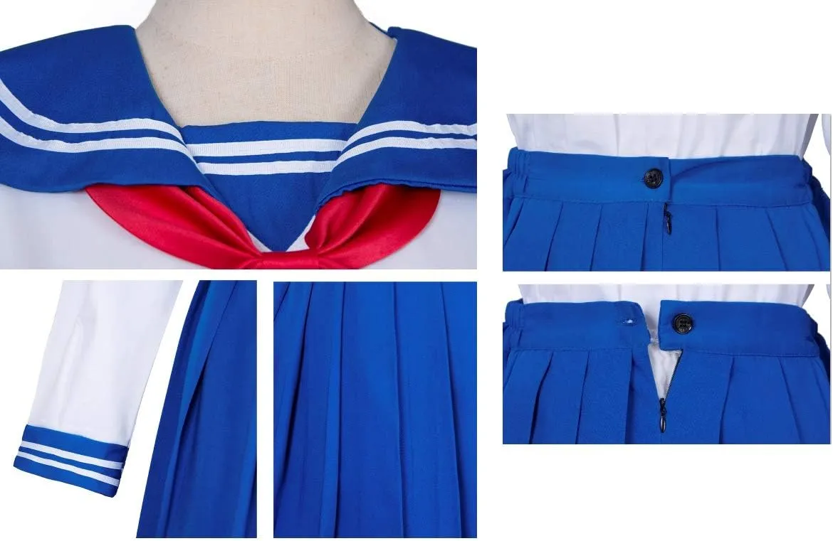 Japanese School Girls Uniform Sailor Navy Blue Pleated Skirt Anime Cosplay Costumes with Socks Set(SSF13)