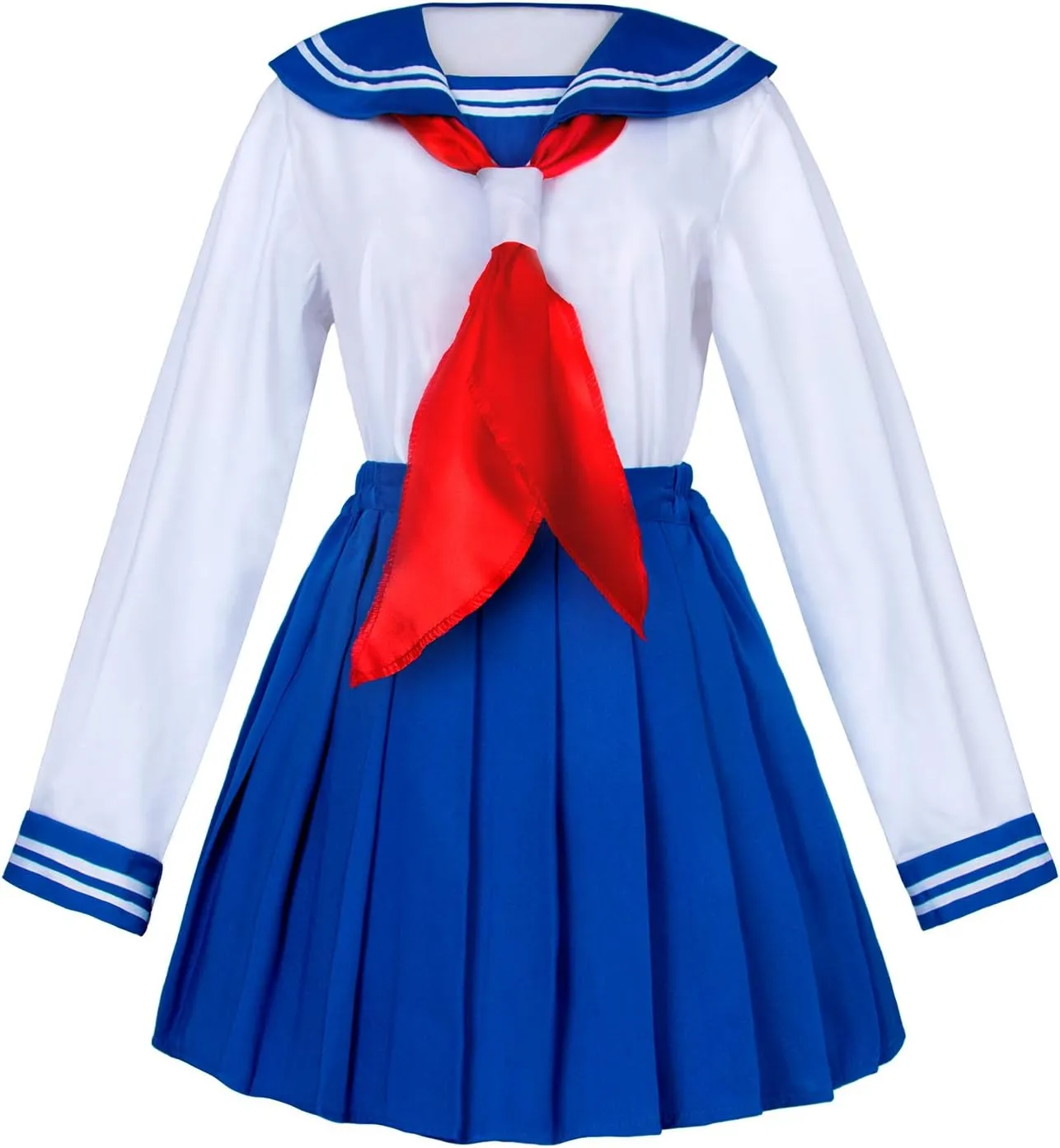 Japanese School Girls Uniform Sailor Navy Blue Pleated Skirt Anime Cosplay Costumes with Socks Set(SSF13)