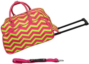 JChronicles 21 inch Carry On/Rolling Duffle Bag (Damask-BK trim) (Chevron-Fu/Lime)