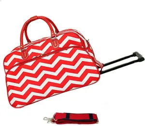 JChronicles 21 inch Carry On/Rolling Duffle Bag (Damask-BK trim) (Chevron-Red/WH)
