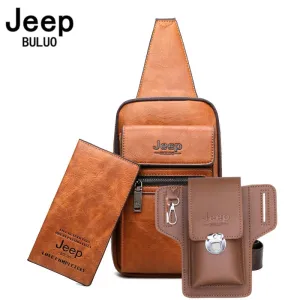 JEEP BULUO High Quality Split Leather Shoulder Crossbody Bag Men Chest Bags For Young Man Famous Brand Sling Bags