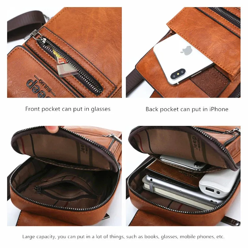 JEEP BULUO High Quality Split Leather Shoulder Crossbody Bag Men Chest Bags For Young Man Famous Brand Sling Bags