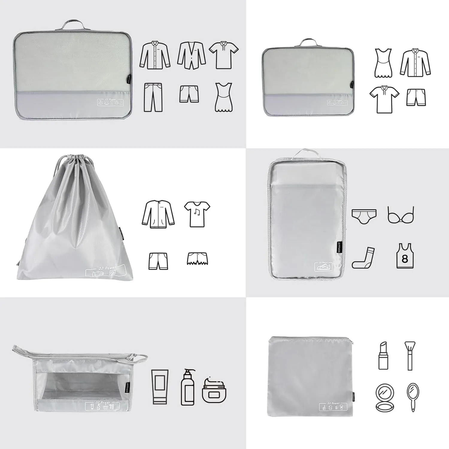JJ Power 9 Set Packing Cubes for Suitcases, Travel Essentials for Carry on, Luggage Organizer Bags All Included(Grey)