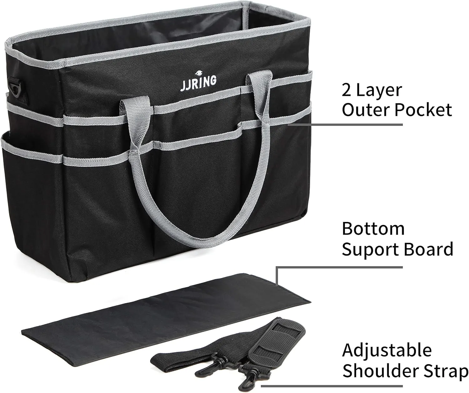 JJRING Large Multi-Functional Carrying Bag, 600D Nylon Artist Tote Bag with 16 Pockets Caddy for Art, Craft, Sewing, Make-up or School, Medical, Office Supplies Organizer, Silver