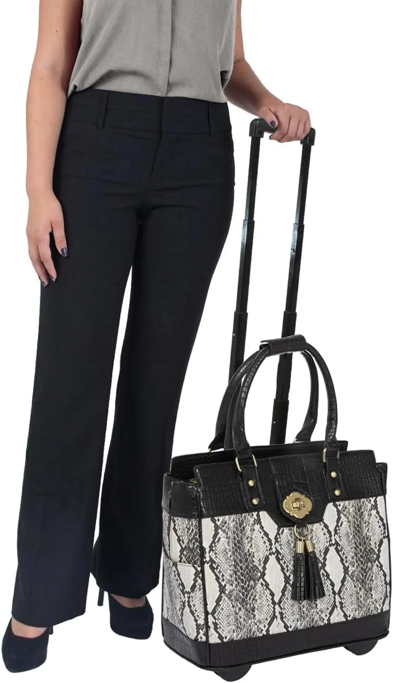 JKM & Company Rolling Laptop Bag for Women | Designer Wheeled Briefcase | Fits 13-17" Laptops | Office Travel Computer Case (Firenze)