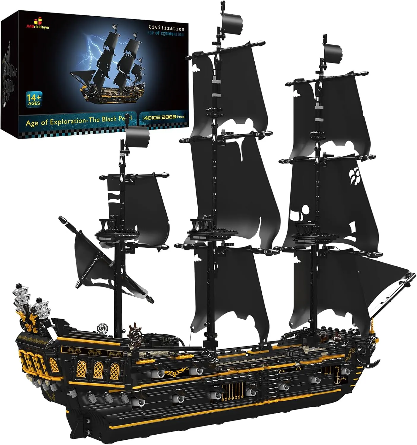 JMBricklayer Pirate Ship Model Building Sets, Black Pearl Mysterious Toys Kits, Collectible Blocks, Cool Toy, Gifts for Boys Teens Collectors (Upgraded Version, 3180 Pieces), (40102)