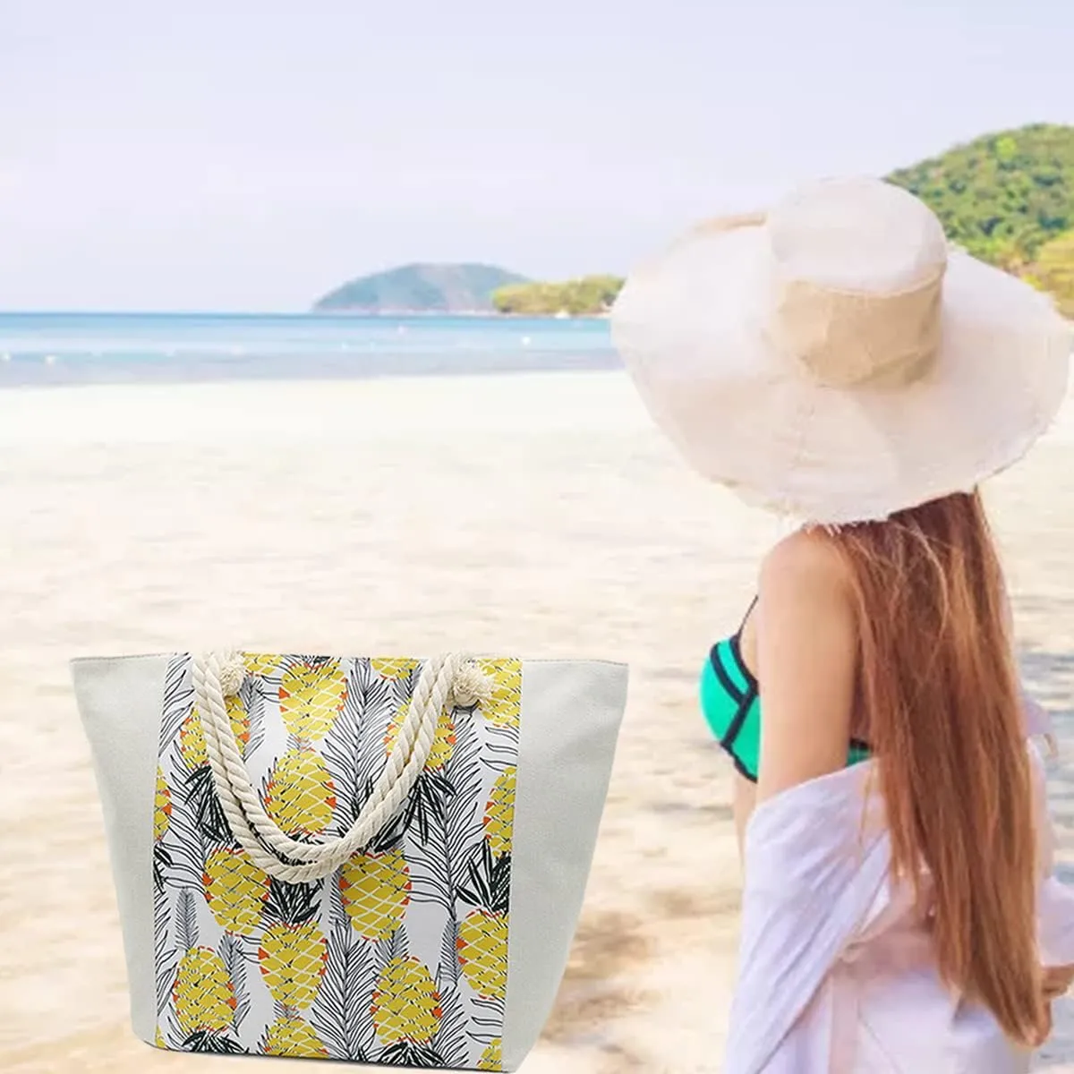 JNF Extra Large Canvas Beach Bags for Women Shoulder Bag Beach Tote Bag with Cotton Rope Handles