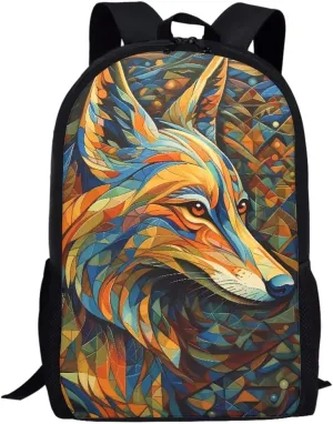 JooMeryer Art Geometry Fox Backpack for Teens Kids Boys 17 inch Large Capacity Children School Rucksack Book Bags Daypack,Art Geometry Fox