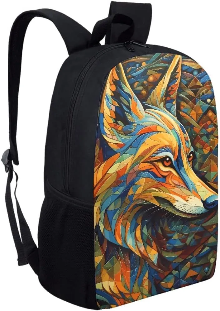 JooMeryer Art Geometry Fox Backpack for Teens Kids Boys 17 inch Large Capacity Children School Rucksack Book Bags Daypack,Art Geometry Fox