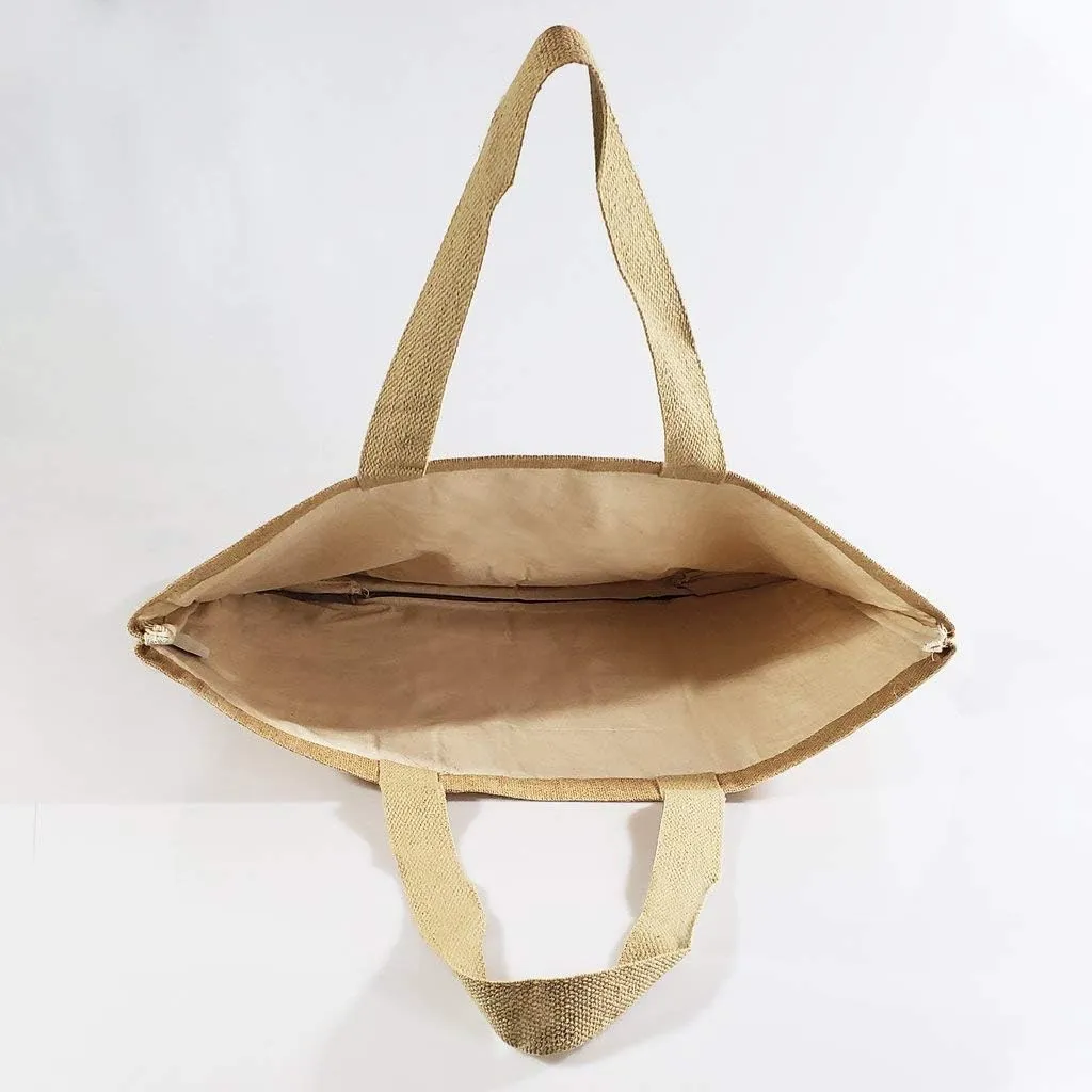 Jute Burlap Beach Tote Bags Eco-Friendly Shopping Totes w/Cotton Lining (1, Extra Large (24"W x 19"H x 6"D))