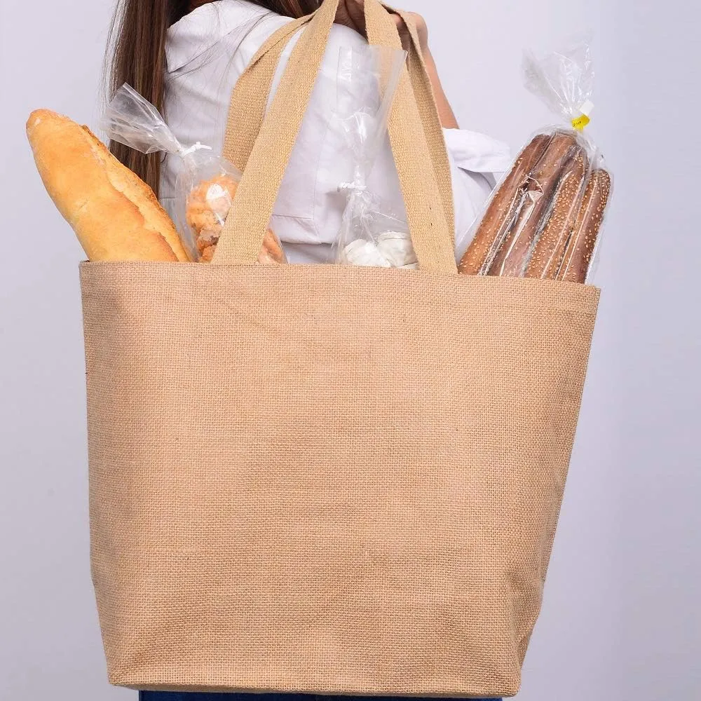 Jute Burlap Beach Tote Bags Eco-Friendly Shopping Totes w/Cotton Lining (1, Extra Large (24"W x 19"H x 6"D))