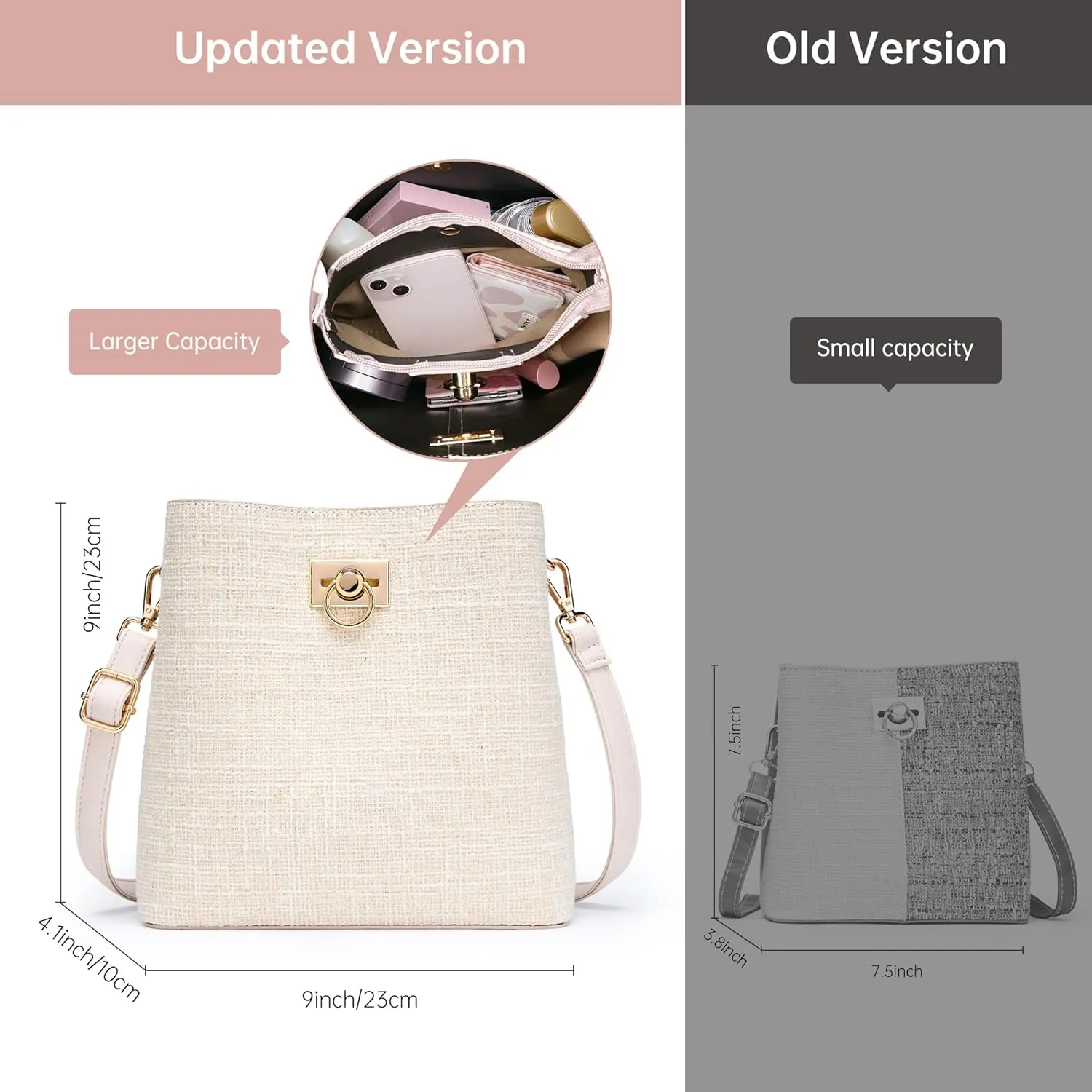 KALIDI Crossbody Purses for Women Vegan Leather Bucket Bag Fashion Ladies Crossbody Handbag Shoulder Purse with Multi Pockets