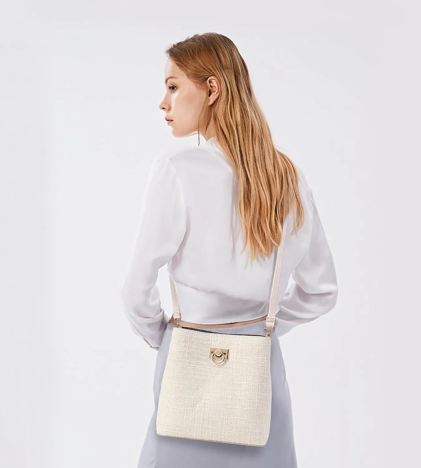 KALIDI Crossbody Purses for Women Vegan Leather Bucket Bag Fashion Ladies Crossbody Handbag Shoulder Purse with Multi Pockets