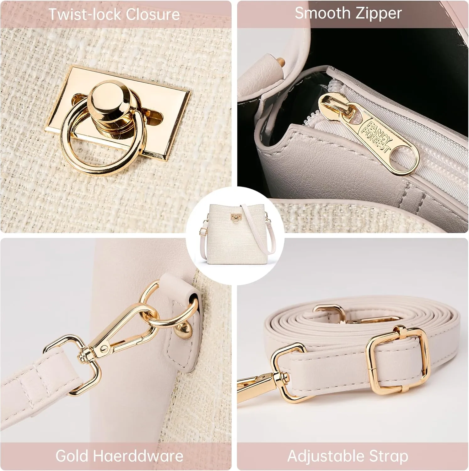 KALIDI Crossbody Purses for Women Vegan Leather Bucket Bag Fashion Ladies Crossbody Handbag Shoulder Purse with Multi Pockets