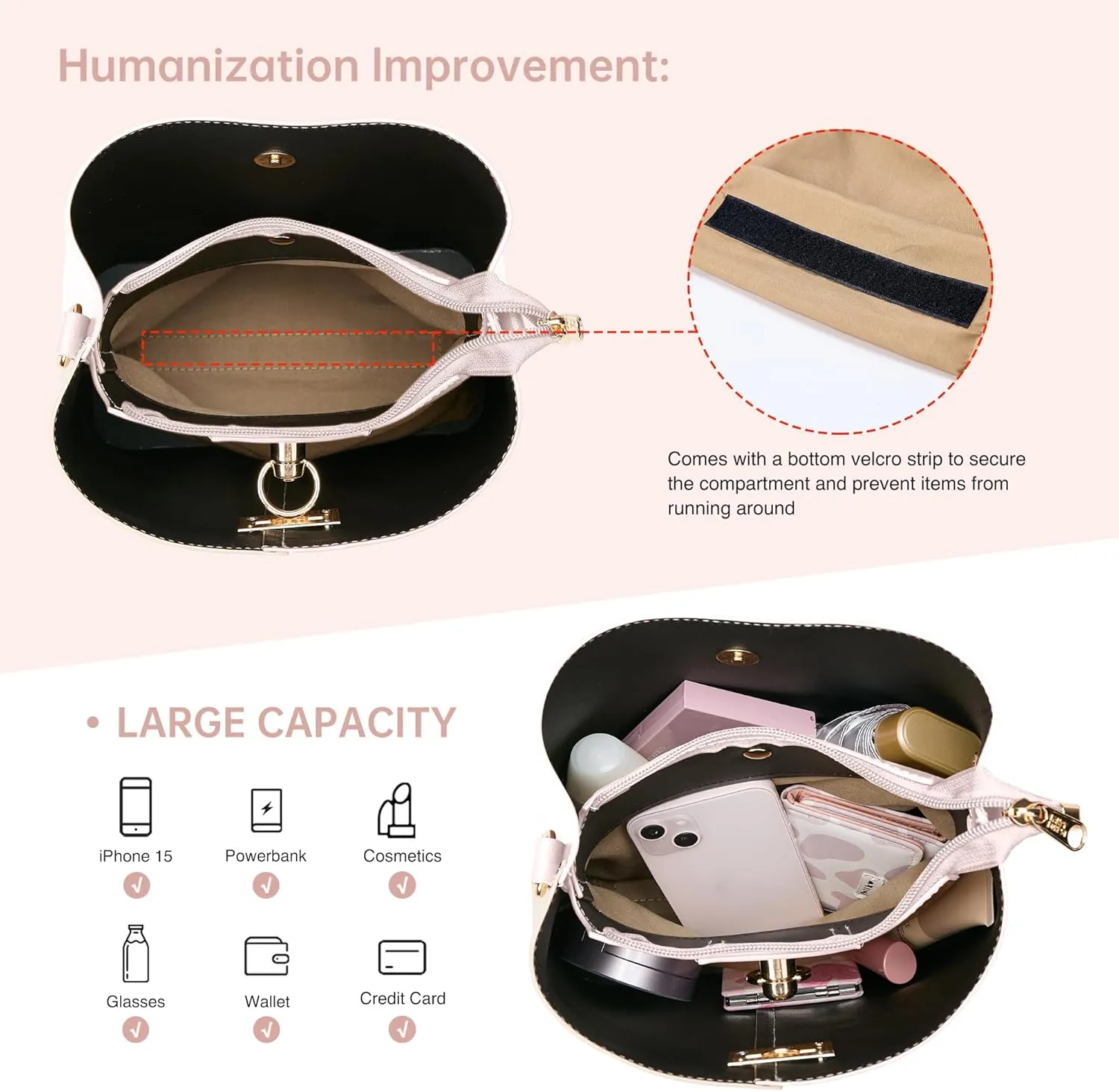 KALIDI Crossbody Purses for Women Vegan Leather Bucket Bag Fashion Ladies Crossbody Handbag Shoulder Purse with Multi Pockets
