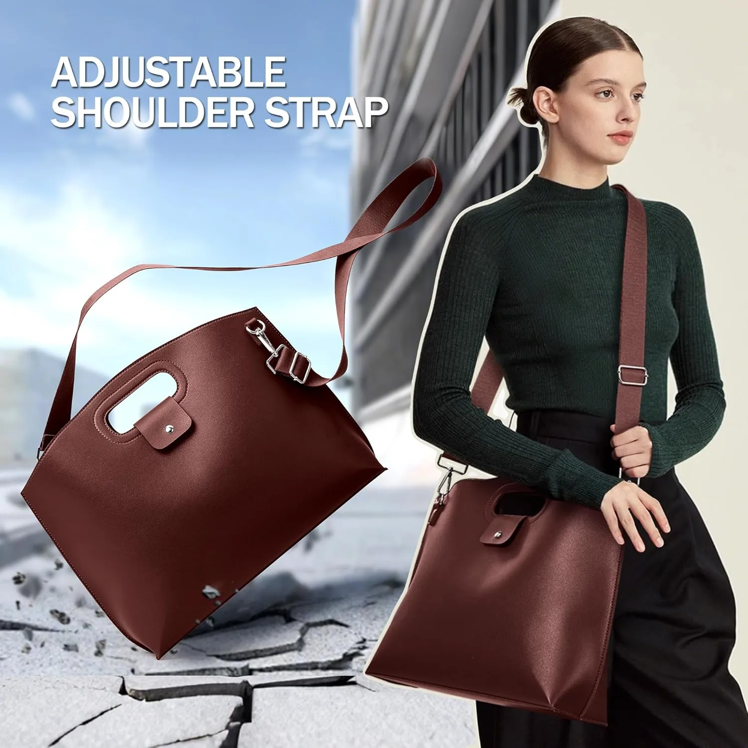 KALIDI Messenger Bag 16 Inch Slim Laptop Vegan Leather Briefcase Crossbody Tote for 15.6" Notebook Business Work Office Bag