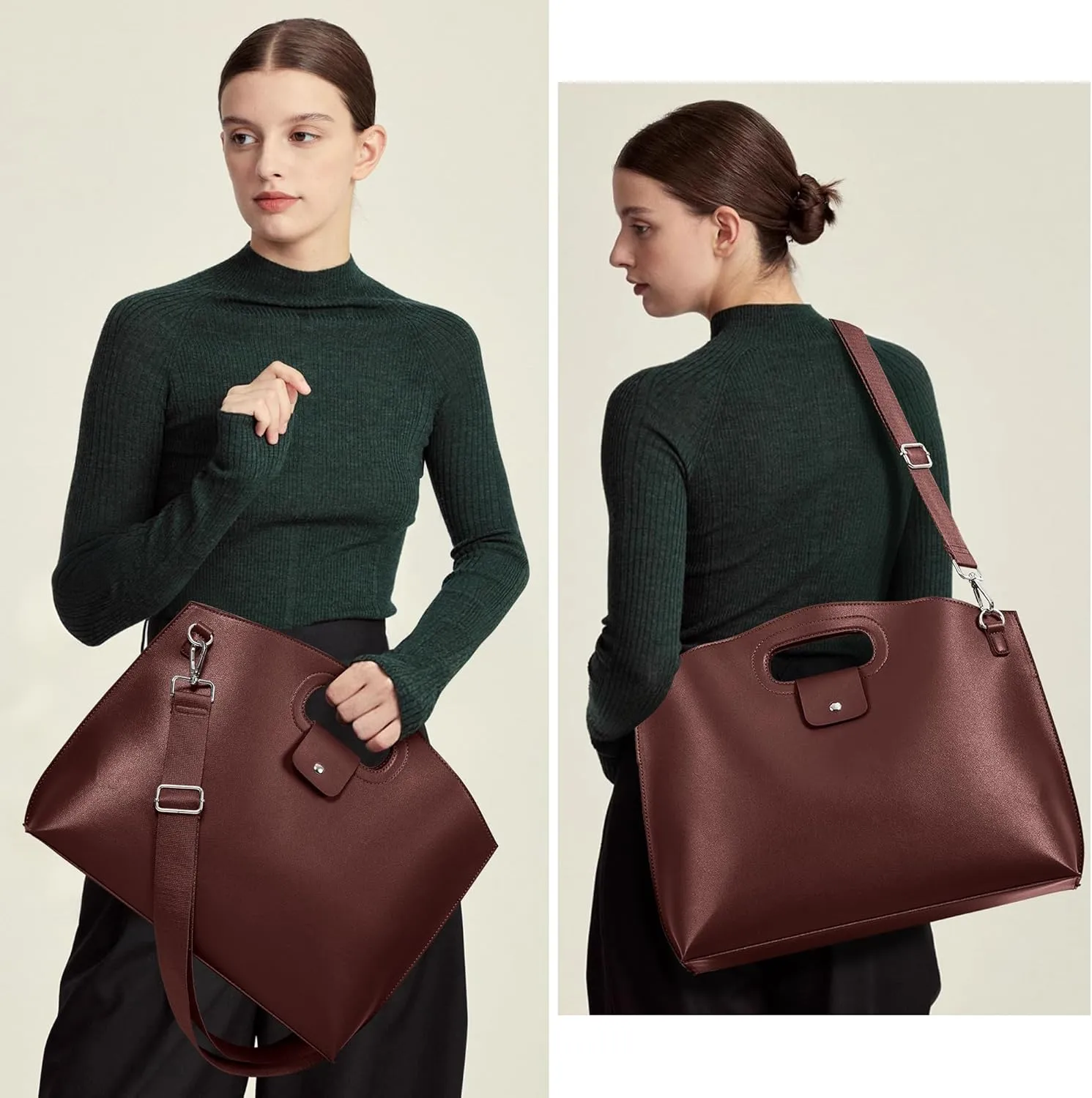 KALIDI Messenger Bag 16 Inch Slim Laptop Vegan Leather Briefcase Crossbody Tote for 15.6" Notebook Business Work Office Bag