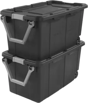 K&J CHIPMUNK Wheeled Industrial Tote 40 Gallon/151 Liter Black Lid & Base w/Racer Red Handle & Latches, 2-Pack