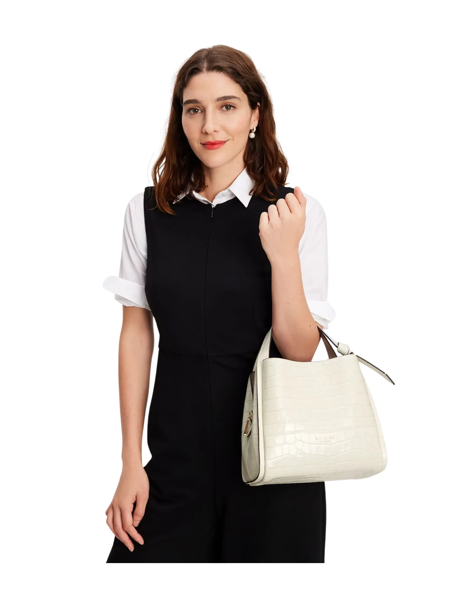 Kate Spade Knott Croc-embossed Medium Crossbody Tote Halo White