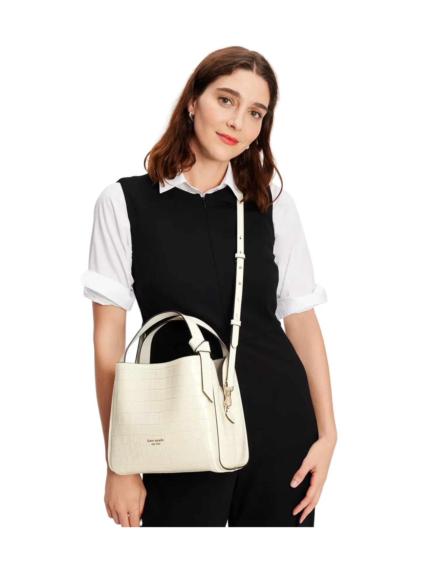 Kate Spade Knott Croc-embossed Medium Crossbody Tote Halo White