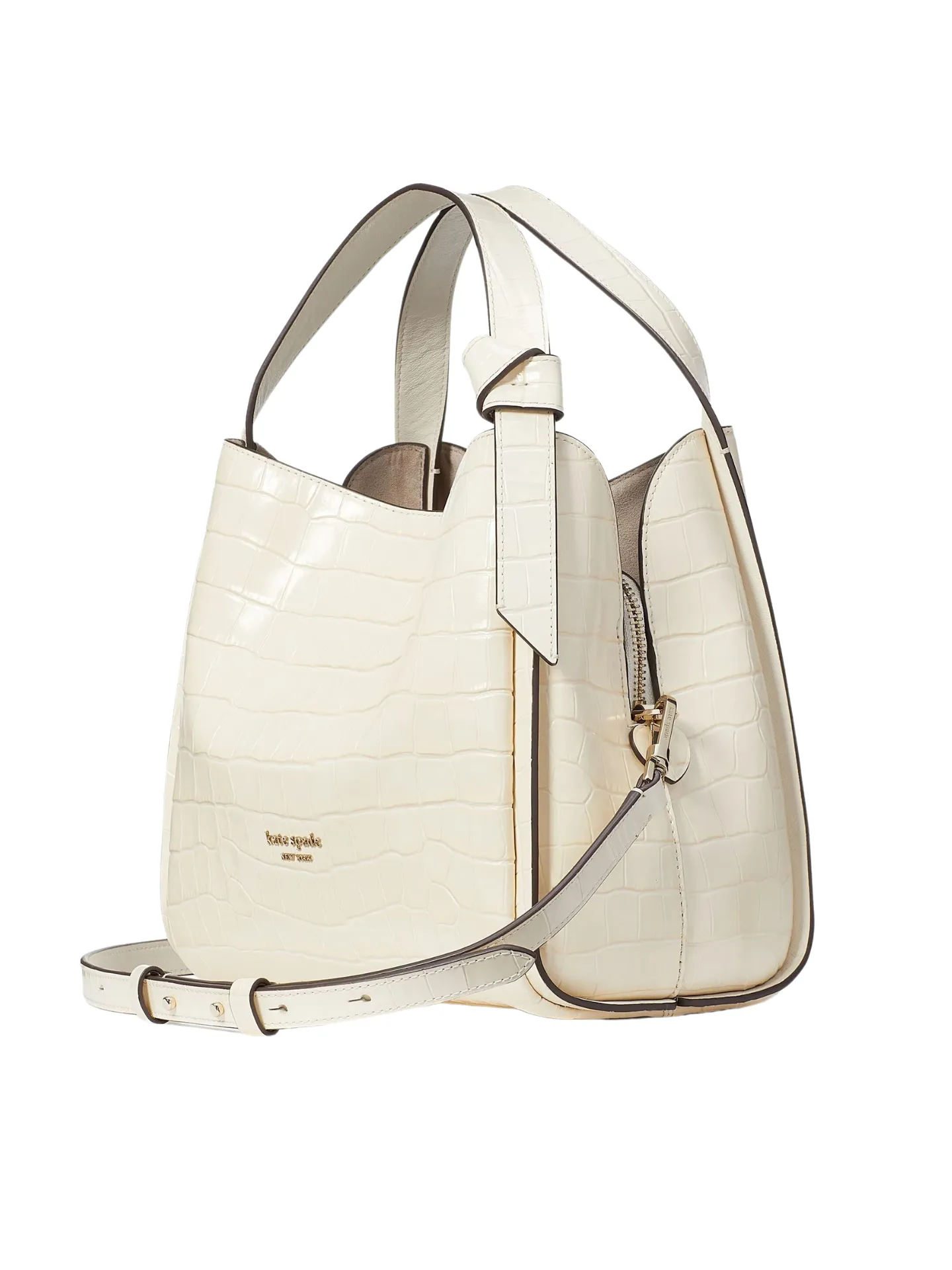 Kate Spade Knott Croc-embossed Medium Crossbody Tote Halo White