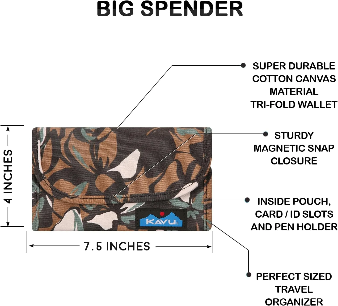 KAVU Big Spender Tri-fold Wallet Clutch Travel Organizer