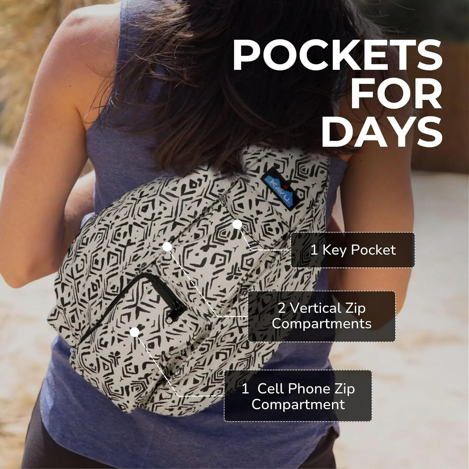 KAVU Original Rope Bag Sling Pack with Adjustable Rope Shoulder Strap