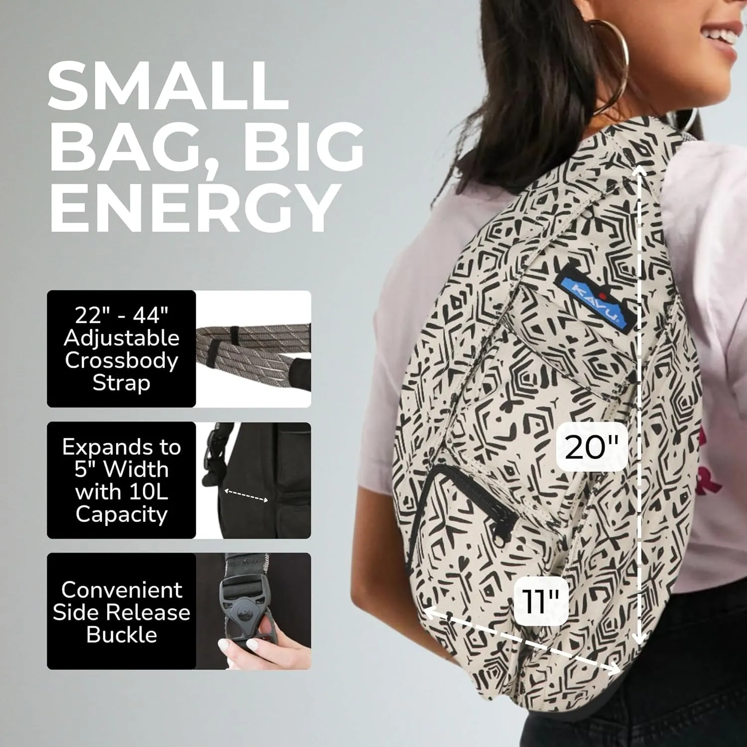 KAVU Original Rope Bag Sling Pack with Adjustable Rope Shoulder Strap