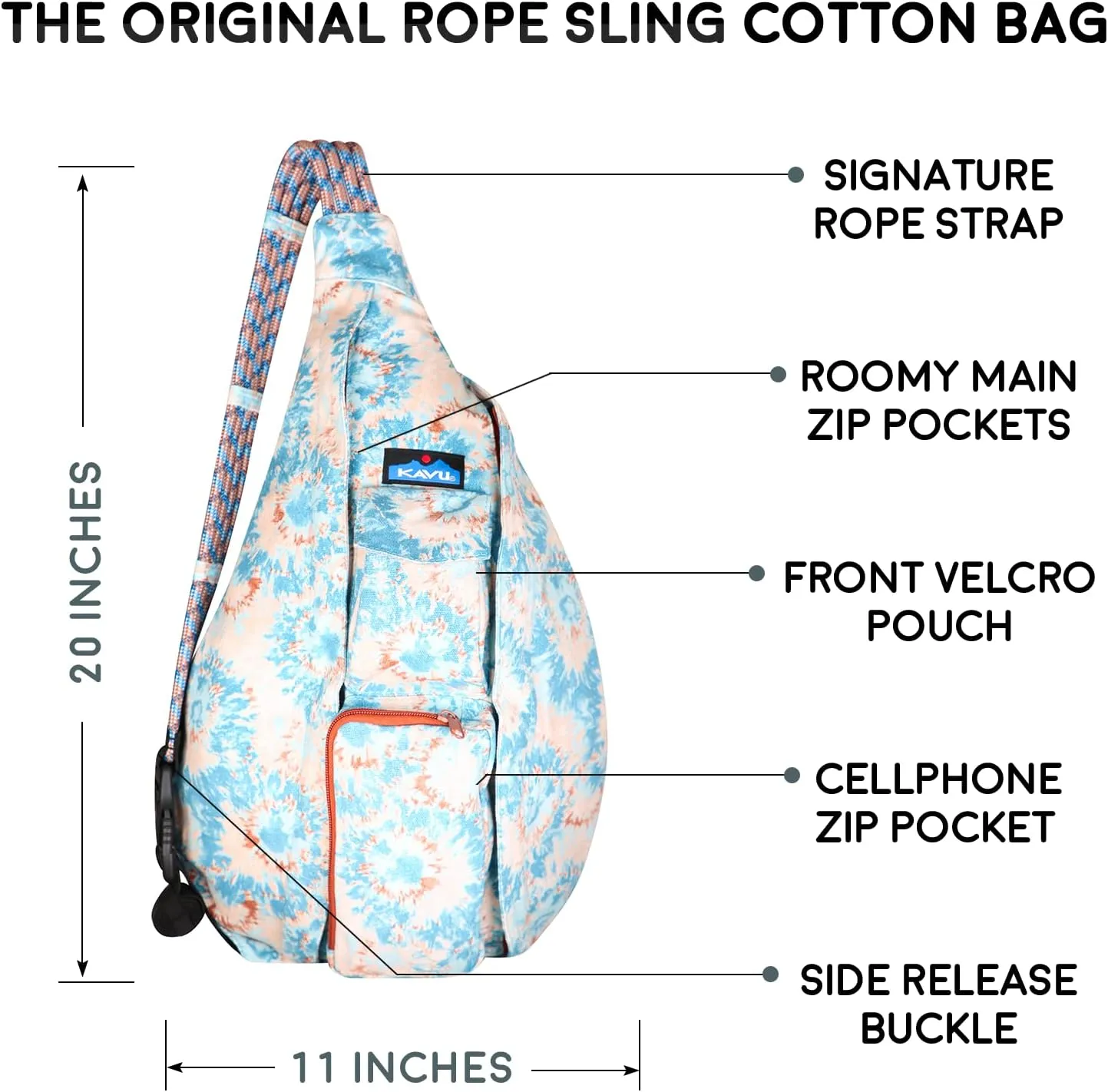 KAVU Original Rope Bag Sling Pack with Adjustable Rope Shoulder Strap