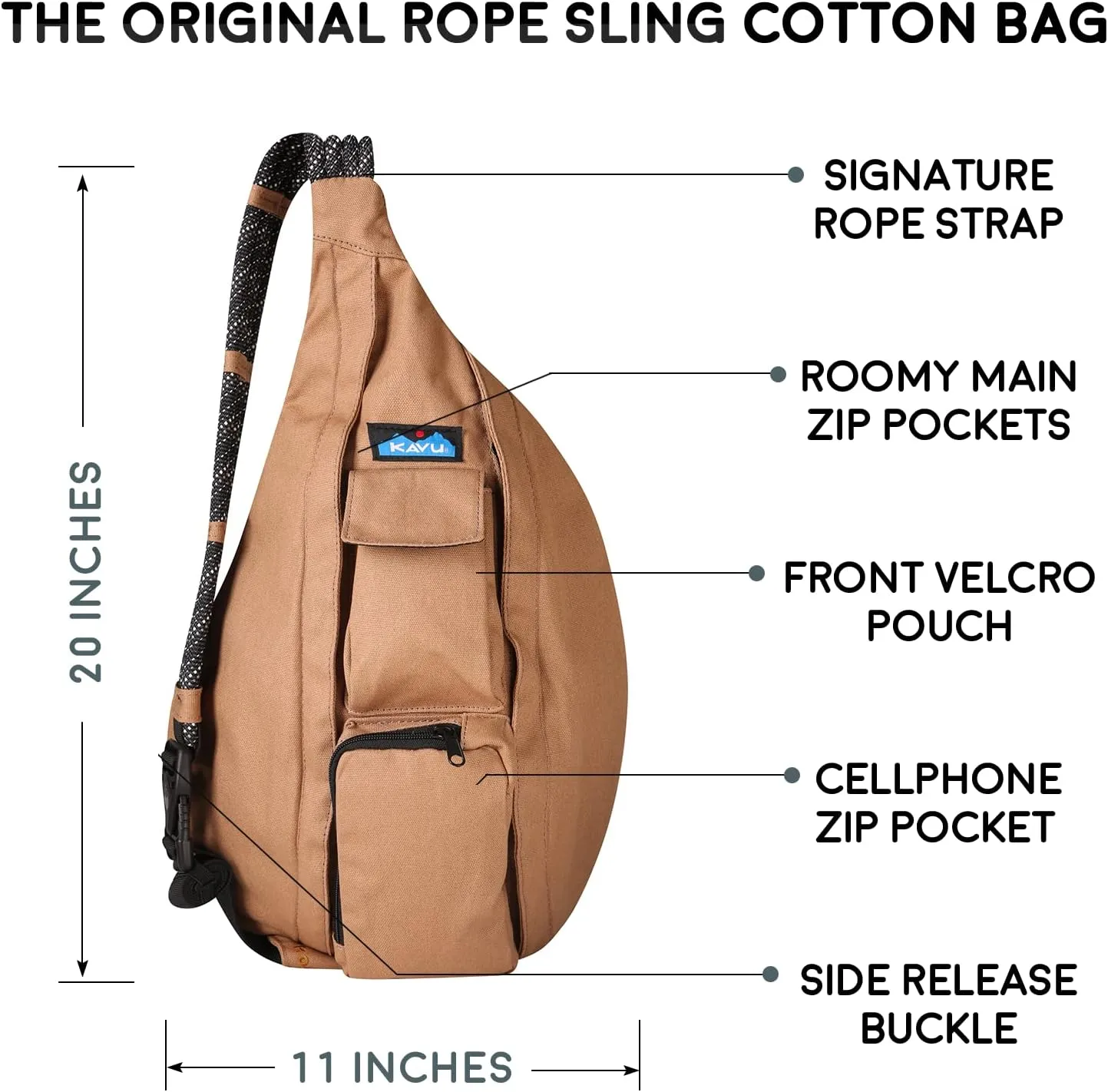 KAVU Original Rope Bag Sling Pack with Adjustable Rope Shoulder Strap