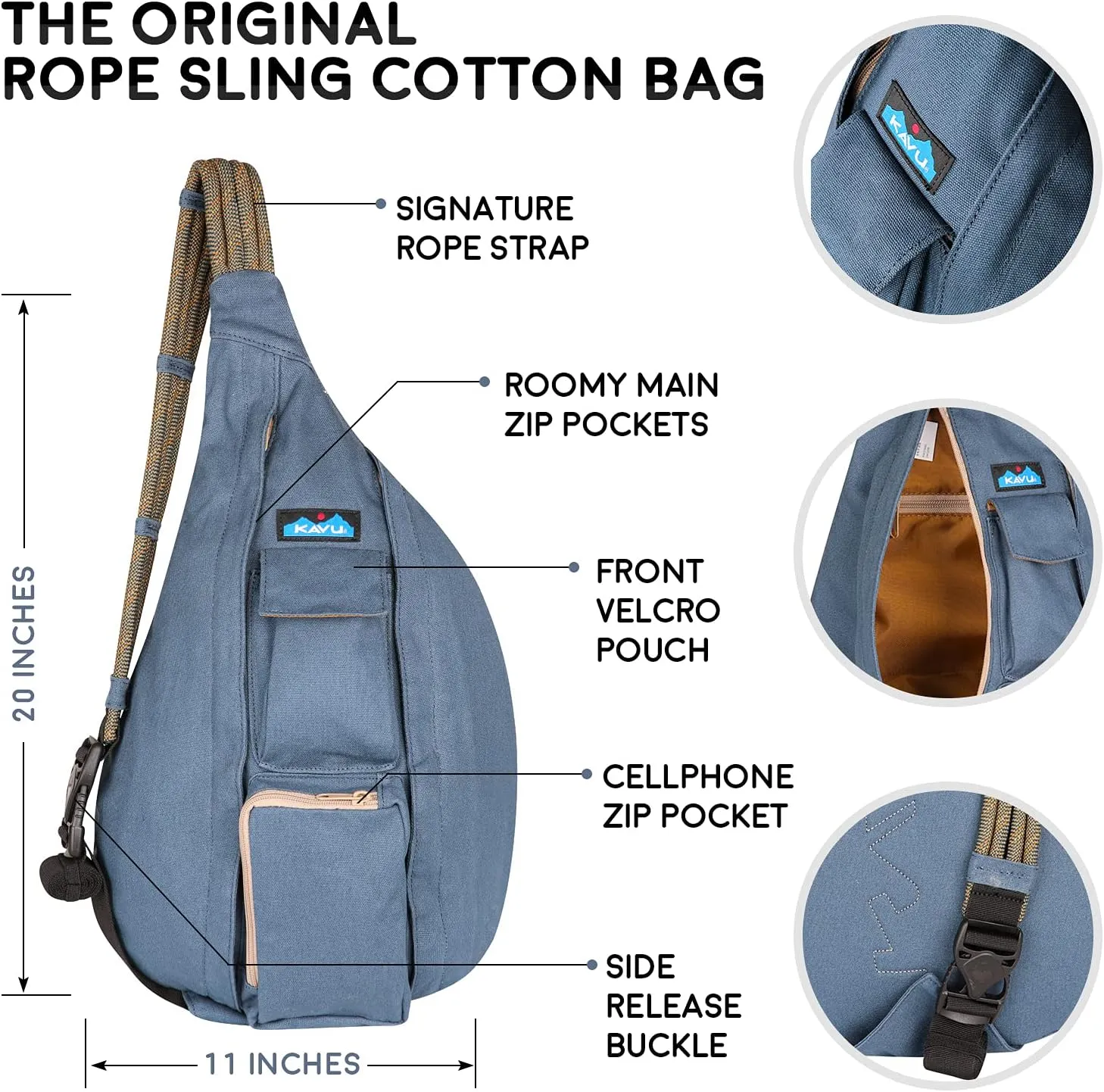 KAVU Original Rope Bag Sling Pack with Adjustable Rope Shoulder Strap