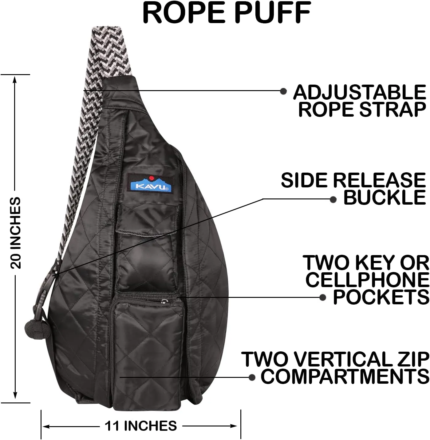 KAVU Original Rope Puff Diamond Quilted Mini Sling Pack - Black