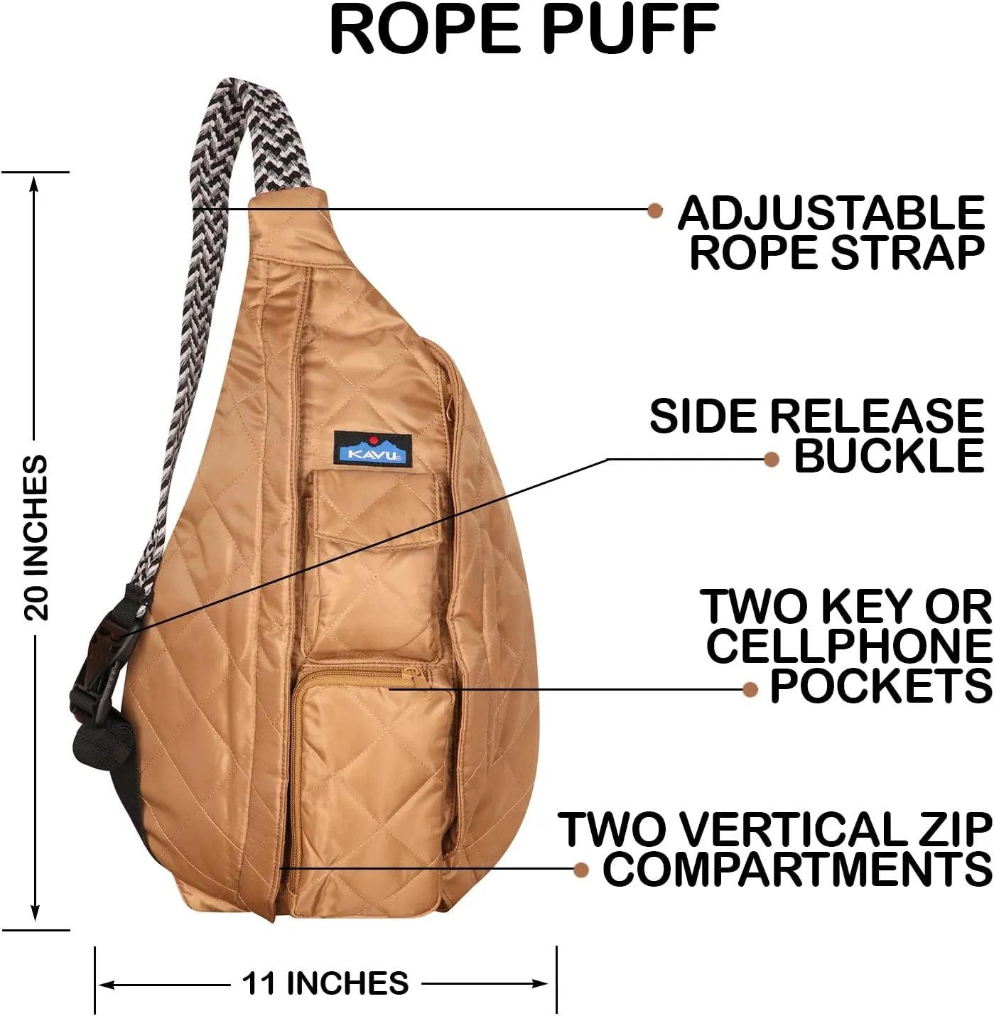 KAVU Original Rope Puff Diamond Quilted Mini Sling Pack - Taupe