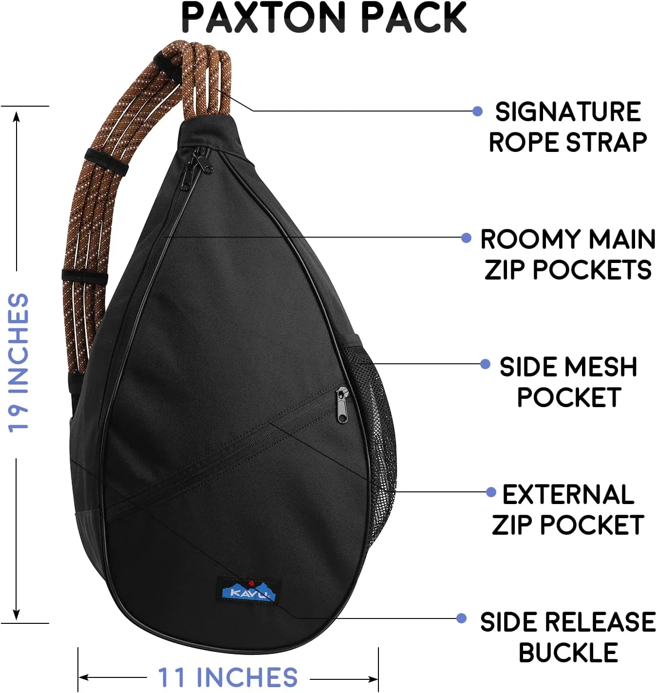 KAVU Paxton Pack Backpack Rope Sling Bag - Jet Black