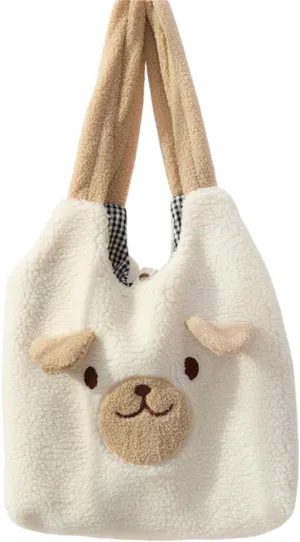 Kawaii Fluffy Furry Tote Bag Purse Y2K Accessories, Casual Fuzzy Cartoon Bear Plush Shoulder Bag for Women Girls