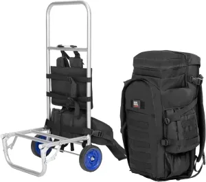 KEMIMOTO External Frame Backpacks for Hiking and Hunting, 70L Large Capacity Travel Bag with Removable Wheeled External Frame, Multifunctional Multi-pocket Camping & Traveling Gear (Black)